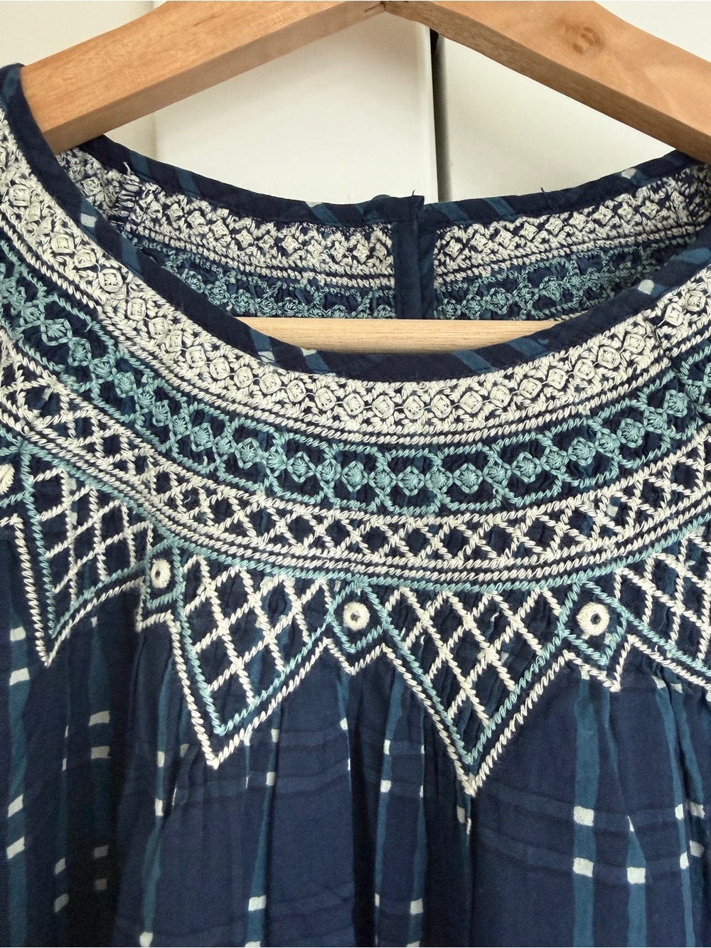 Madewell Embroidered Puff-Sleeve Babydoll Dress in Indigo Plaid - Picture 8 of 9